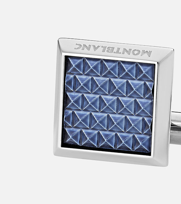 Rectangular Cufflinks in Stainless Steel with Blue Patterned Inlay